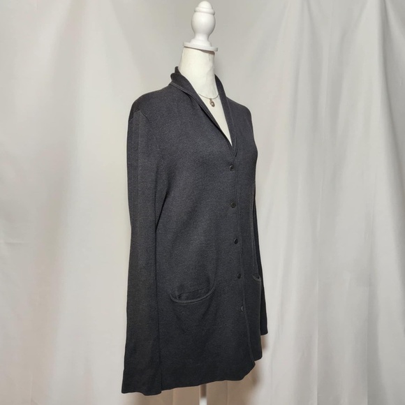 Eileen Fisher Heavyweight Silk Gray Rolled Collar Pocketed Cardigan Sweater M - Picture 2 of 9